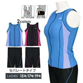 【送料無料】フィットネス水着 セパレート 大きいサイズ レディース FILA フルジップ めくれ防止☆全2色