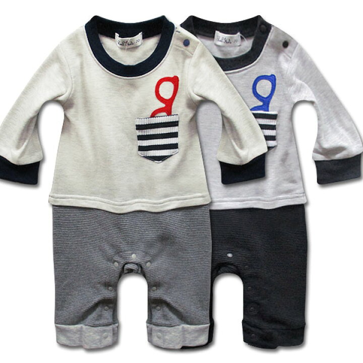 楽天市場 ボーダー ニット ポケット メガネ 長袖 カバーオール ロンパース つなぎ 子供服 ベビー服 男の子 女の子 赤ちゃん ベビー ベビー服 新生児 出産祝い ギフト プレゼント おしゃれ 可愛い かっこいい 春 秋 冬 70 80 前開き 横開き 韓国子供服 フェイク イラスト