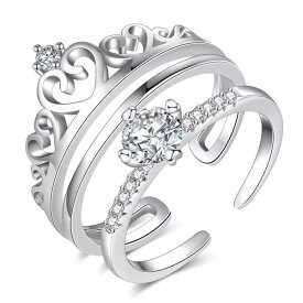 指輪 フリーサイズ silver925 キュービックジルコニア クラウンモチーフ デザイン セット リング