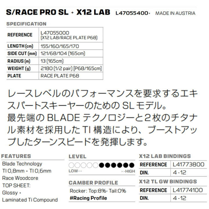 楽天市場】SALOMON サロモン スキー板 S/RACE PRO SL + X12 Lab 
