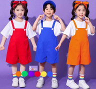 子供服 サロペット ダンス 衣装 キッズ 男女兼用 ツナギ服 膝丈 ショートパンツ カラフル オールインワン…