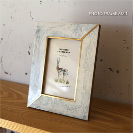 PHOTO FRAME AMIT フォトフレーム ミニ 写真立て 壁掛け おしゃれ 結婚祝い 記念日 かわいい アンティーク インテリア オブジェ 置物 玄関 ホワイト ゴールド 真鍮 ブラス マーブル 大理石