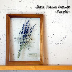 Glass Frame Flower -purple- パープル フレーム アート 植物 フラワー 花 パネル アンティーク 雑貨 インテリア オブジェ 壁掛け おしゃれ ガラス ウッド