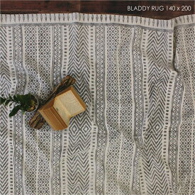 RugRu BLADDY RUG ( ブラッディ ラグ ) 140×200cm ラグ ラグマット 洗える 夏用 通年 年中 天然素材 綿 コットン 柄 幾何学 北欧 長方形 アイボリー 白 ホワイト モノトーン オールシーズン おしゃれ アンティーク インテリア ナチュラル ネイティブ アウトドア キャンプ