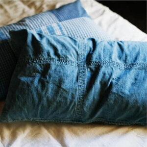 Basshu Grandad Check Long Feather Cushion Denim BLUE �����O�N�b�V���� �f�j�� 45×75cm �N�b�V���� �����` �􂦂� �傫�� �傫�� �k�� ������� �C���e���A �i�`������ �� �R�b�g�� �u���[ �A���e�B�[�N �r
