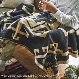 BASSHU Wool Blanket 1/2 / Jacquard CHARCOAL GRAY ウール ブランケット グレー 国産 日本製 厚手 ひざ掛け 毛布 大判 大きい 大きめ 羽織る ソファー 天然素材 北欧 暖かい 冬 アウトドア キャンプ 長方形 おしゃれ アンティーク ナチュラル ネイティブ 40885