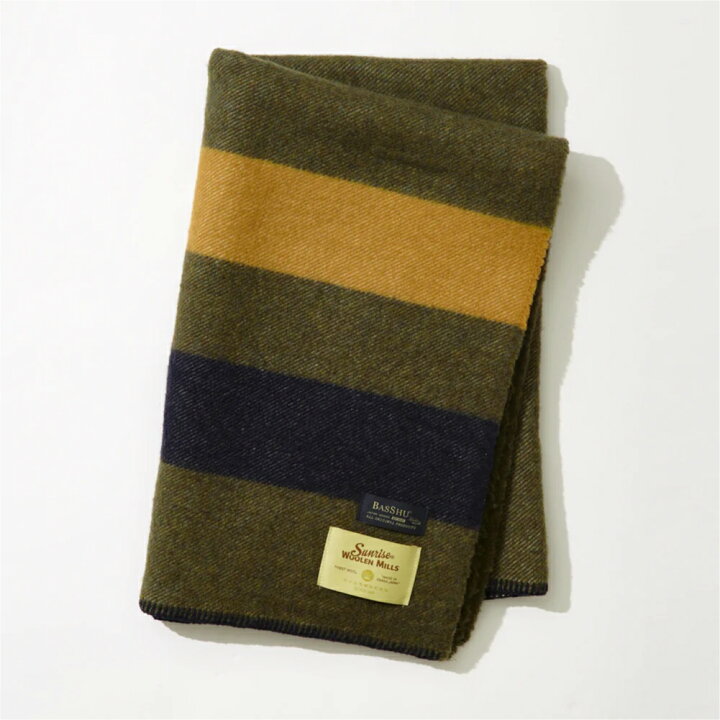 楽天市場】【即納】BASSHU Wool Blanket 1/2 / Border KHAKI ウール 