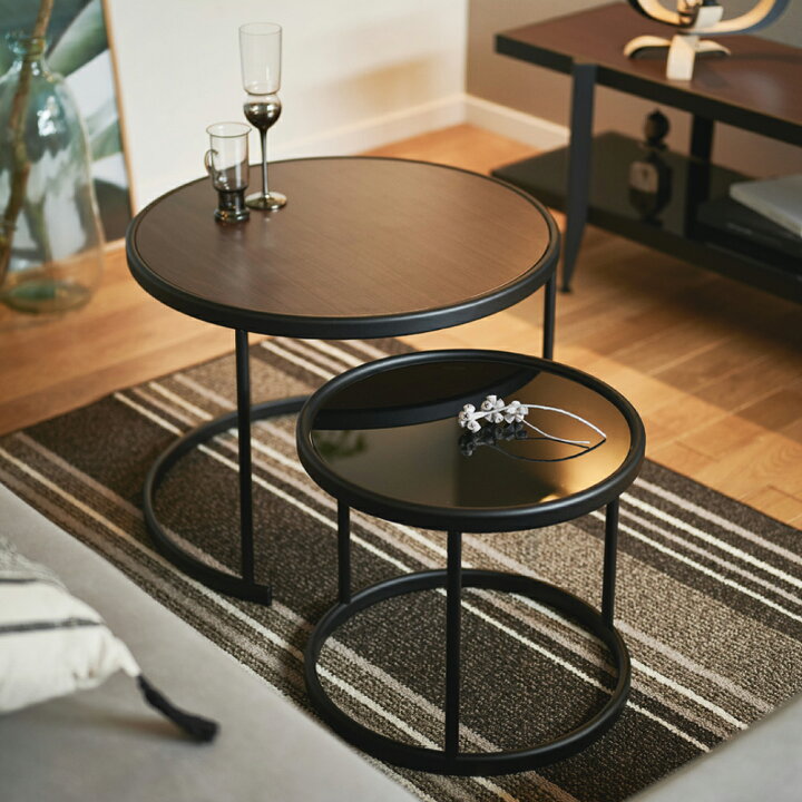 楽天市場】ネストテーブル 2台セット サイドテーブル スチール アイアン 脚 小さい 丸 丸型 入れ子 テーブル ベッド コの字 ナイトテーブル  ウォールナット ガラス 北欧 アンティーク おしゃれ 家具 高級感 在宅勤務 在宅ワーク テレワーク LT-82 : asquisse