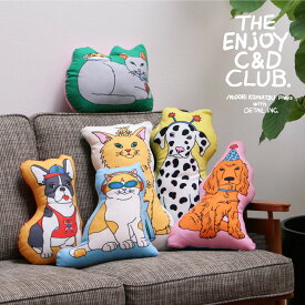 The Enjoy C&D Club Cushion クッション 犬 猫 ドッグ キャット 好き 雑貨 プレゼント ギフト グッズ インテリア オブジェ キャラクター 布 かわいい 置物 人形 動物 北欧 洗える おしゃれ リビング ビンテージ MIDORI KOMATSU