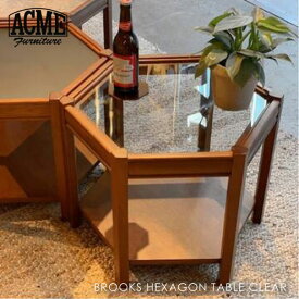 ACME FURNITURE BROOKS HEXAGON TABLE CLEAR ブルックスヘキサゴンテーブル クリア ガラス サイドテーブル 六角形 収納 棚付き 家具 おしゃれ 可愛い 北欧 木製 西海岸 ミニテーブル