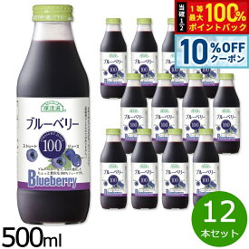 【本日限定！10％OFFクーポン＆抽選で100％ポイントバック】順造選 ブルーベリー100 500ml×12本セット ジュース ストレート 果汁100% 無添加 無香料 無加糖 砂糖不使用 瓶 日本製 果肉入り 【送料無料】