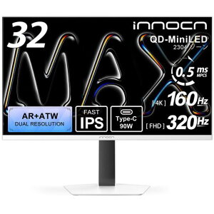 INNOCN GA32V1M MAX 32�C���` 4K �Q�[�~���O���j�^�[ QD-MiniLED AR�ᔽ��xATW�L����p 4K 160Hz/FHD 320Hz �f���A�����[�h 2304�]�[�� HDR1000 0.5ms MPCS Type-C 90W