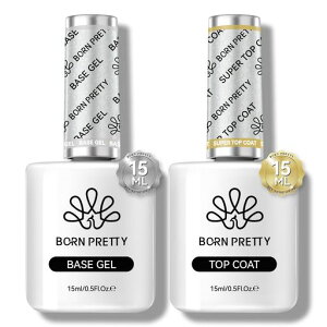 BORN PRETTY �W�F���l�C�� �g�b�v�R�[�g �x�[�X�R�[�g 15ml 2�{�g�b�v�R�[�g �W�F�� �x�[�X�R�[�g �Z�b�g �m�����C�v �@�����s�v ��e�� UV/LED�Ή� �x�[�X�W�F�� ����