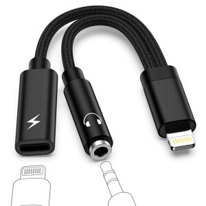 GAEF 2in1 Lightning to 3.5mm �C���z���W���b�N iPhone MFi�F�� ���C�g�j���O �I�[�f�B�I�ϊ��A�_�v�^�[ �C���z�� �ϊ� & �}���[�d���� 2IN1 ���y+�[�d Hi-Fi���� DAC���� ���y���� ���ϋv�i�C����
