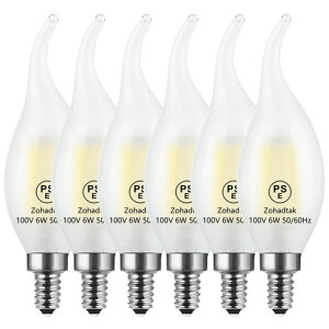 Zohadtak LED �V�����f���A�d�� 60W�`���� 720lm E12 6W ���Ód�� ����K���X�̍ގ� �������Ή� 4000K �����F PSE�F�؍ς� ���̌^ 6���� (E12-���̌^, �����F)