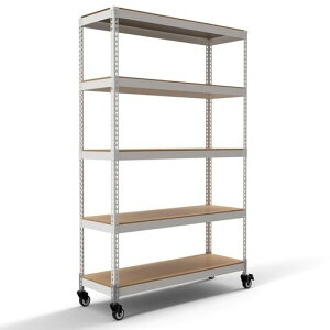 ���^��&�E�b�h���b�N(METAL&WOOD RACK) ���b�N �I 5�i ��^�L���X�^�[�t�� ��� �ω׏d110KG �y�V�F���t�E�L���X�^�[�Z�b�g�z ��121x���s41x����191CM �g���i �z���C�g �� MK-A825NCAWH