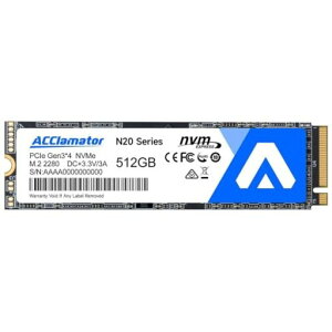 Acclamator SSD 512GB NVMe M.2 2280 PCIe Gen3.0x4 �Ǎ��ő�2200MB/�b ����SSD 3D NAND�̗p SLC�L���b�V������ �m�[�g�p�\�R��/�f�X�N�g�b�v�ɑΉ� ���[�J�[3�N�ۏ� N20