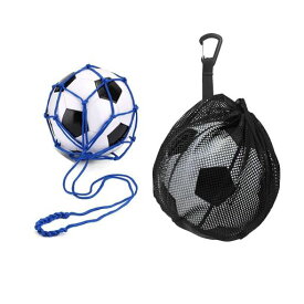 2個入り サッカーボールネット リフティング練習に最適 ボール収納 & 持ち運び便利 メッシュデザイン 汚れろ過 耐久性 通気性 基礎練習 部活・試合・学校に活用 ブラック + ブルー