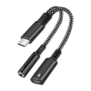 2-in-1TypeC�w�b�h�t�H���ϊ��A�_�v�^PD60W�}���[�d�X�v���b�g�P�[�u���N����3.5mm3�Ƀw�b�h�t�H���W���b�NType-C�[�d���Ȃ���ʘb�\���ʒ��߉\�|�[�^�u���Ή�(�u���b�N)4��