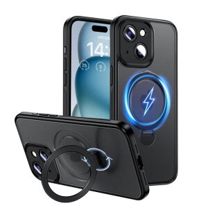 MagicJohn�Ή���phone15�p�P�[�X�B�����[�X�^���h360°��]�Ή�iPhone15�p�P�[�X�������ϏՌ�TPU���t���[���Y���ɂ����z�R���t���ɂ����u���b�N