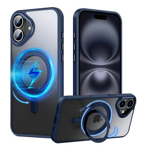 PRODELI �P�[�X For iPhone 16 ��p �J�o�[ 360°��]�X�^���h MagSafe�Ή� �ČRMIL�K�i �ϏՌ� �w��h�~ ���C�����X�[�d�Ή� �����h�~ �����Y�ی� �C�菝�h�~ �}�b�g�� �����O �}�O�l�b�g���� �X�}�c