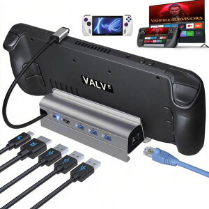 6in1 Steam Deck/ROG Ally/ROG Ally X �p�h�b�L���O�X�e�[�V�����AHDMI 2.0 4K@60Hz�o�́A�M�K�r�b�g�C�[�T�l�b�g(1000Mbps)�AUSB-A 3.0x3�|�[�g�A100W