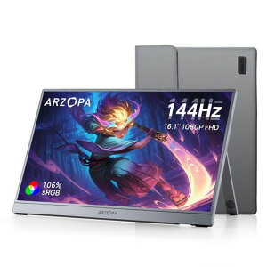 ARZOPA16.1�C���`���o�C�����j�^�[�O���[144Hz�Q�[�~���O���j�^�[1920x1080FHD�Q�[�����j�^�[�����IPS�t���p�l���X�C�b�`�p�f�B�X�v���C�����^HDR���[�h�Ή��u���[���C�g�@�\
