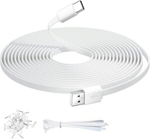 OXZEEWEE ����USB A-USB C�����t���b�g�P�[�u�� 5m/16.4�t�B�[�g(�Œ�p�B�E�����o���h�t��)�A�h�ƃJ�����ETapo C120�EEufy S3 Pro�EWyze�EBlink�p�[�d�P�[�u��(�z���C�g)