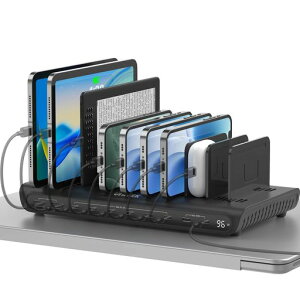 Unitek 2026�d�� USB�[�d�X�e�[�V���� 10�|�[�g �f�W�^���\�� 8C2A PD65W ���X�^���h 10�䓯���[�d �Ԋu�����\