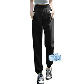 [inotenka] ジャージ 下 レディース 接触冷感 ロングパンツ 夏 涼しい ジョガーパンツ ヨガパンツ ズボン アイスシルクパンツ 吸汗速乾 日焼け止め 薄手 通気 伸縮 アウトドア 通勤(M ブラック)