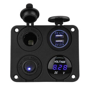 KeensoDC12/24V4�A�h���X�C�b�`�p�l���h��LED���C�g�}�����{�[�gON/OFF�g�O��4.2AUSB�\�P�b�g�d���v�V�K�[���C�^�[(�u���[���C�g)