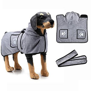 ペットバスローブ 犬用 バスタオル フード付き 可愛い 犬のタオル ガウン 体拭き ファイバー 小型 中型 大型犬用 猫と犬のバスローブ 吸収速乾タオル 調整可能 ふわふわ 暖かい 防寒 柔らか