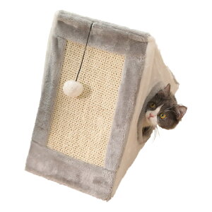 多機能折りたたみ式 猫ハウス つめとぎとおもちゃ付き (グレー(L))