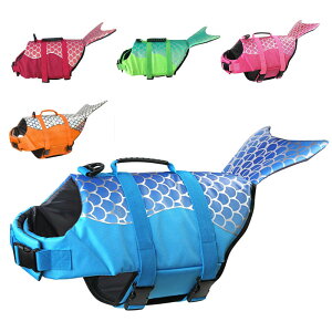 ペット 犬用ライフジャケット きらきら人魚姫 水泳救命胴衣 小型犬 中型犬 大型犬 猫用 救急服 水遊び用 運動用 犬 水泳必需品 犬の安全を守る 保護 高浮力 反射ライン 干しやすい