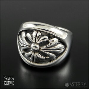 Shin's Sculpture(シンズ スカルプチャー)「Lily Cross Ring(リリー クロスリング)」SILVER 925 / 13〜29号【銀 メンズ レディース ペア アクセサリー ジュエリー 透かし 百合 手彫り Vバンド オーバル