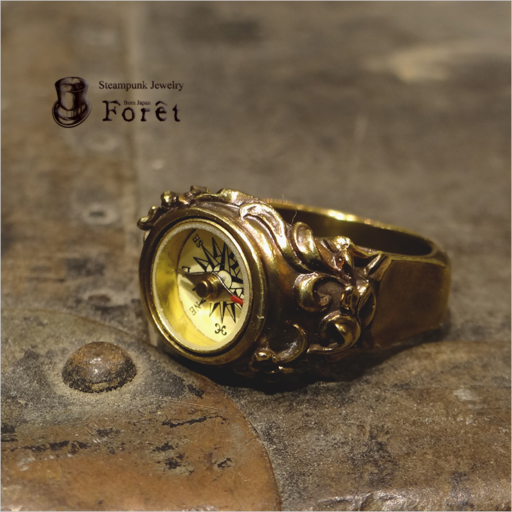 市場 Foret フォーレ スチームパンク 羅針盤の指輪 13号～18号 ブラス 真鍮 リング コンパス 超激安 高品質 方位磁石 レディース メンズ アクセサリー ユニセックス ジュエリー R-1002 方位磁針