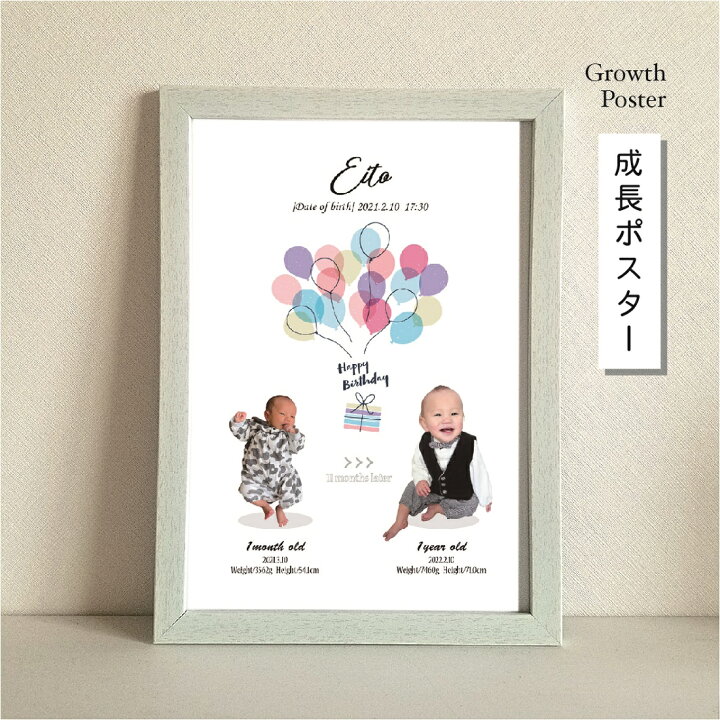 楽天市場 成長ポスター 写真入りポスター バースデーポスター ニューボーン 新生児 ハーフバースデー 誕生日準備 敬老の日 祖父母ギフト 男の子 女の子 1歳誕生日 2歳誕生日 インテリアポスター バルーン柄 成長記録 Asterisque Asterisque 楽天市場店