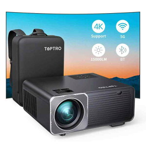 TOPTRO �v���W�F�N�^�[ 5GWIFI �z�[���v���W�F�N�^�[ ���P�x15000LM 4K�Ή��v���W�F�N�^�[ 1920×1080p�𑜓x 4D��4�ʑ�`�␳ 50%�Y�[�� ���^ �v���W�F�N�^�[ �ƒ�p ���� �z�[���V�A�[ ������WIFI �v
