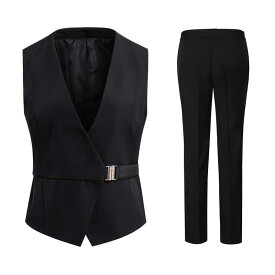 [ByFshow] ベスト レディース 上品 おしゃれ Vネック 上下 2点セット (ベスト ＋ パンツ) オフィス 制服 ベスト スリム フィット 事務服ベスト セットアップ 大きいサイズ