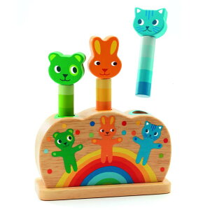 DJECO ジェコ ポポップ ピドー 知育玩具パズル 飛び出す バネ 指先 知育 動物 木製 絵合わせ 木の かわいい 1歳 18か月 2歳 男の子 女の子 幼児 赤ちゃん 出産祝い プレゼント ギフト おもちゃ