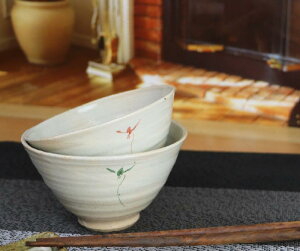 信楽焼 夫婦茶碗 飯椀【花紋(赤・緑)セット茶碗w909-03_909-04】夫婦 めおと ペア カップル しがらき焼 陶器 焼き物 食器 めし椀 お茶碗 ご飯茶碗 オシャレ おしゃれ ギフト プレゼント 贈り