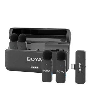BOYA BY-V4U �s���}�C�N ���C�����X�}�C�N iPhone 15/16/17�V���[�Y�Ή� Type C�f�o�C�X�Ή� 4�l�p�X�}�z�}�C�N �m�C�Y�L�����Z�����O 200m�`������ 18���Ԏg�p�\ ���^ �N���b�v�� �z�M�p�}�C�N �S�w