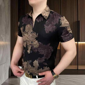 メンズ シャツ トップス 短袖 開襟 紫 黒 切り替え プリント 薄手 通気性 涼しい ゆったり シルエット 化繊混紡 ポリエステル 青春 流行 日常 使い 夏 春夏 ビジネス カジュアル ファッション 軽量 高品質