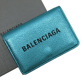 バレンシアガ BALENCIAGA 三つ折り財布 レザー メタリックブルー ユニセックス 送料無料【中古】 h28047g