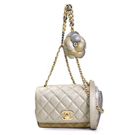 シャネル CHANEL 斜め掛けショルダーバッグ マトラッセ カメリア レザー/メタル グレージュ/ゴールド/グレー レディース 送料無料【中古】 e55934a