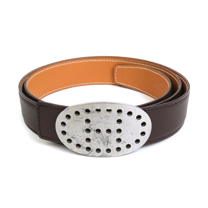 楽天市場】エルメス HERMES ベルト レザー/メタル ダークブラウン 