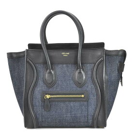 セリーヌ CELINE ハンドバッグ ラゲージ ラゲージ マイクロショッパー レザー/デニム ブラック×インディゴ レディース 送料無料【中古】 99708f