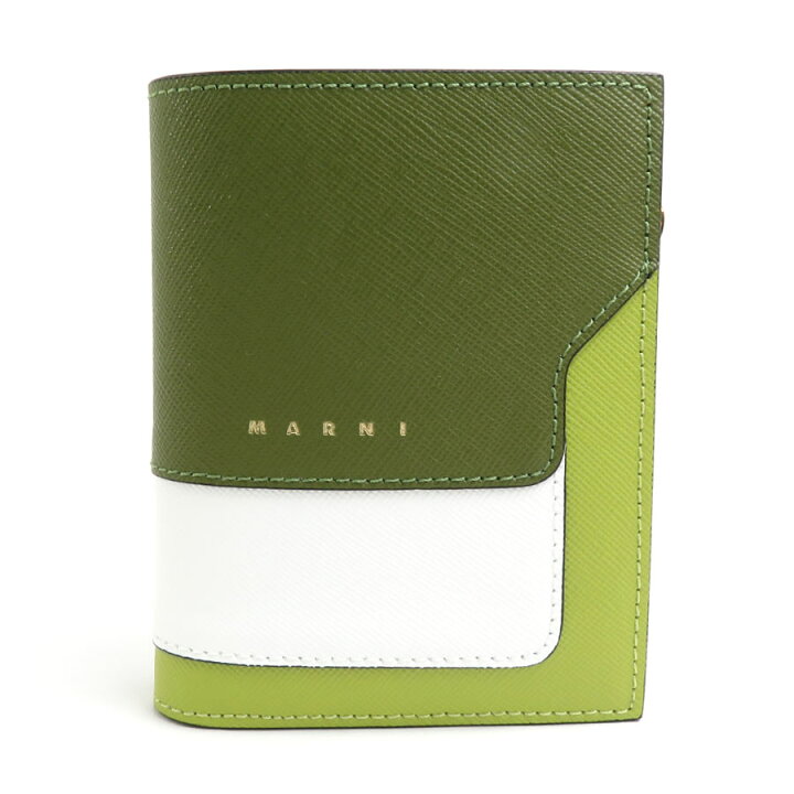 楽天市場】マルニ MARNI 二つ折り財布 レザー カーキ×ホワイト 