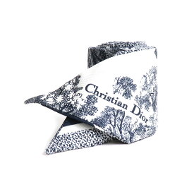 クリスチャンディオール Christian Dior スカーフ リボンスカーフ シルク ネイビー×ホワイト レディース 送料無料【中古】 a0081