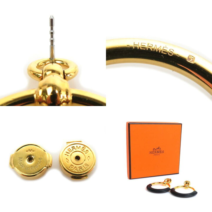 楽天市場】エルメス HERMES ピアス ループグラン メタル/レザー 